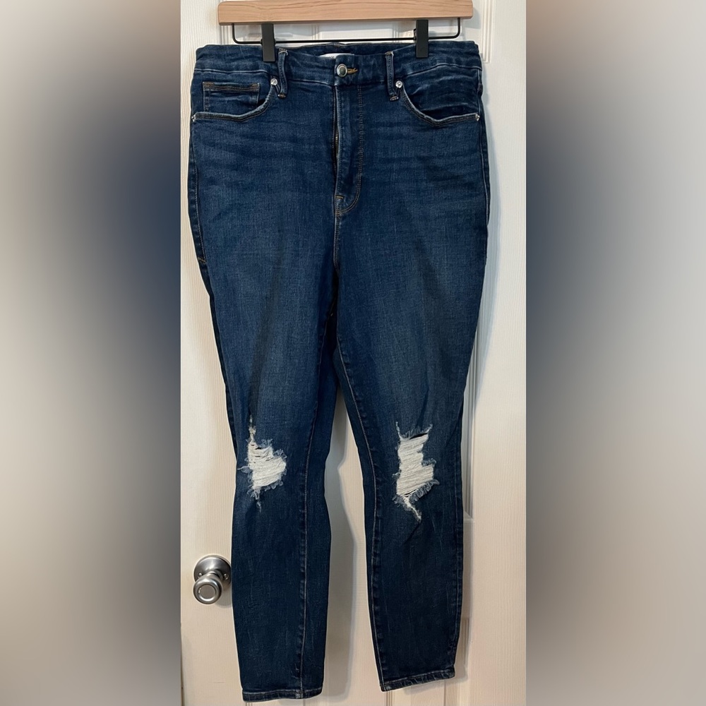 Good American distressed skinny jeans.